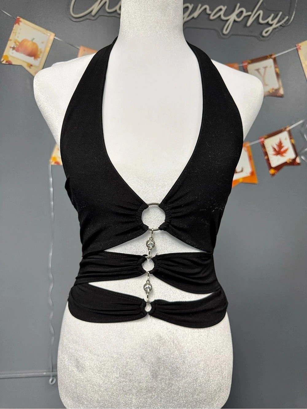 Black Halter Crop Top Size Small